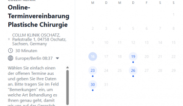 Zu sehen ist ein Screenshot des Online-Kalenders für die Plastische Chirurgie.