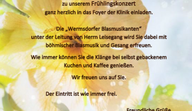 Zu sehen ist die Einladung zum Frühlingskonzert vor floralem Hintergrund.