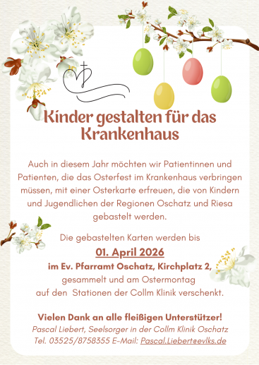 Das Bild teilt mit, dass die Karten bis 01. April 2026 im Evangelischen Pfarramt Oschatz abgegeben werden können.