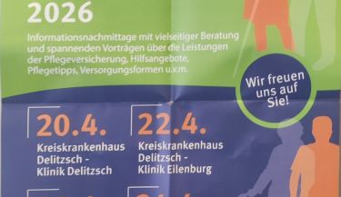 Zu sehen ist das Plakat zur Woche der pflegenden Angehörigen mit dem Datum in der Collm Klinik Oschatz am 23.04.